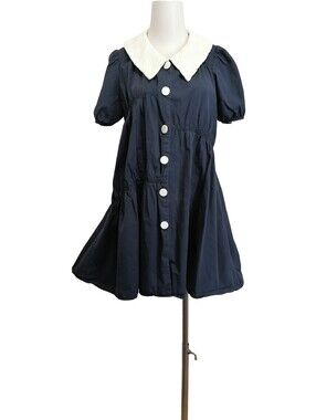 🔵Classic Navy Babydoll Dress with White Collar